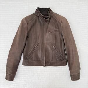 Vintage C de C Coup De Chance Genuine Lambskin Leather Moto Jacket Brown Size 38